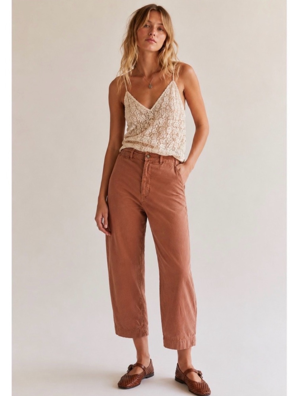 Free People We The Free Patti High Rise Cropped Wide Leg Pants Rust 26